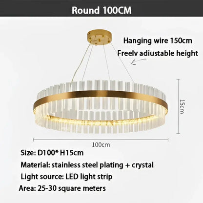 Modern gold crystal led ring chandelier with clear crystal accents and led light strip for dining room decorbites crystal led lighting