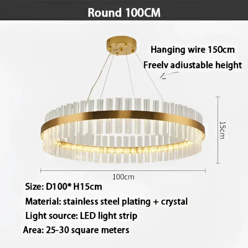 Modern gold crystal led ring chandelier with clear crystal accents and led light strip for dining room decorbites crystal led