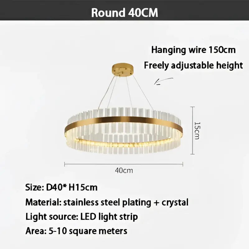 Modern gold crystal led ring chandelier with gold-plated stainless steel frame and clear crystal accents for dining room decorbites crystal led