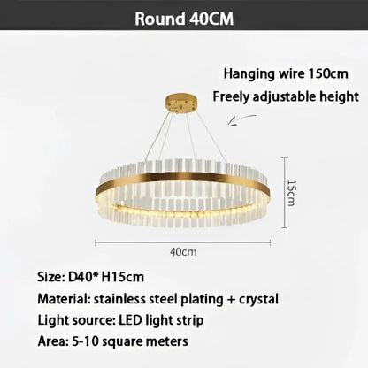 Modern gold crystal led ring chandelier with gold-plated stainless steel frame and clear crystal accents for dining room decorbites crystal led