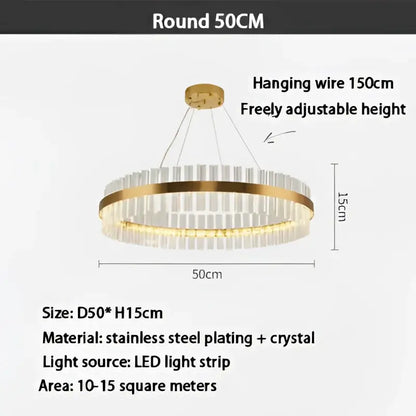 Round 50cm modern gold crystal led ring chandelier with gold-plated stainless steel frame for elegant dining room decorbites lighting