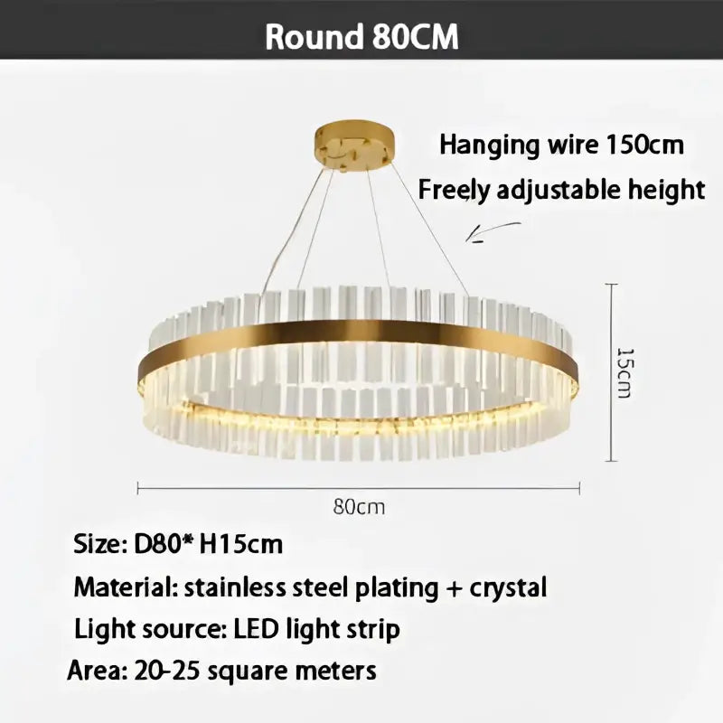 Modern gold crystal led ring chandelier with clear crystal accents and stainless steel plating frame for dining room decorbites crystal led
