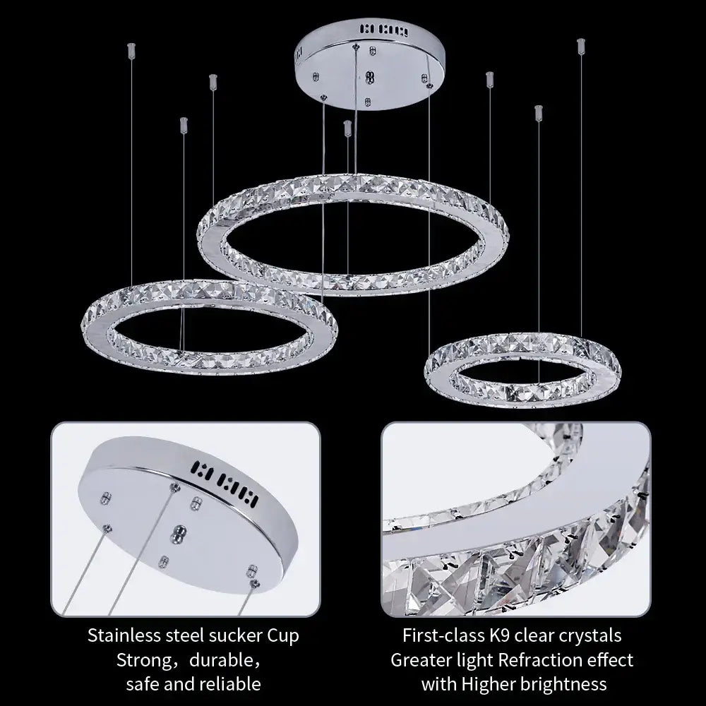 Modern chrome-finished crystal led ring chandelier with embedded k9 crystals ideal for living room decorbites crystal led design