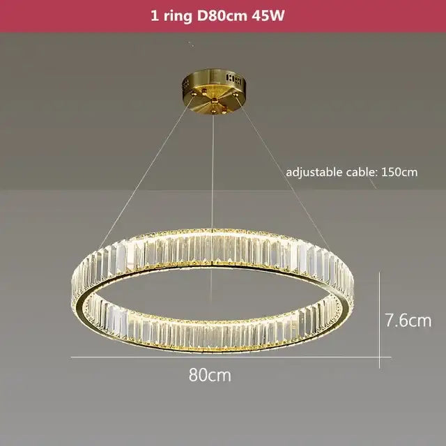 Modern gold crystal led ring chandelier featuring clear faceted crystals in a circular design for stairwell decorbites crystal led
