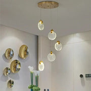 Modern gold crystal led stair pendant light with five spherical crackled glass globes for decorbites crystal led stair decor