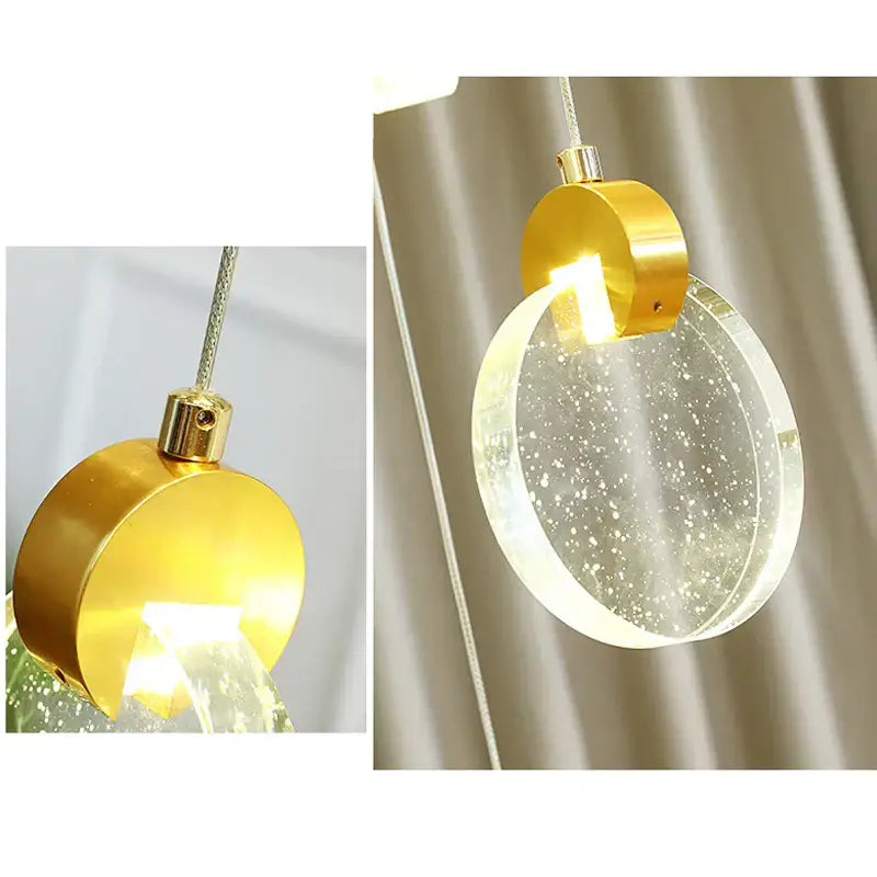 Modern gold crystal led stair slinglight pendant light with clear acrylic ring filled with sparkling particles for decorbites crystal led decor