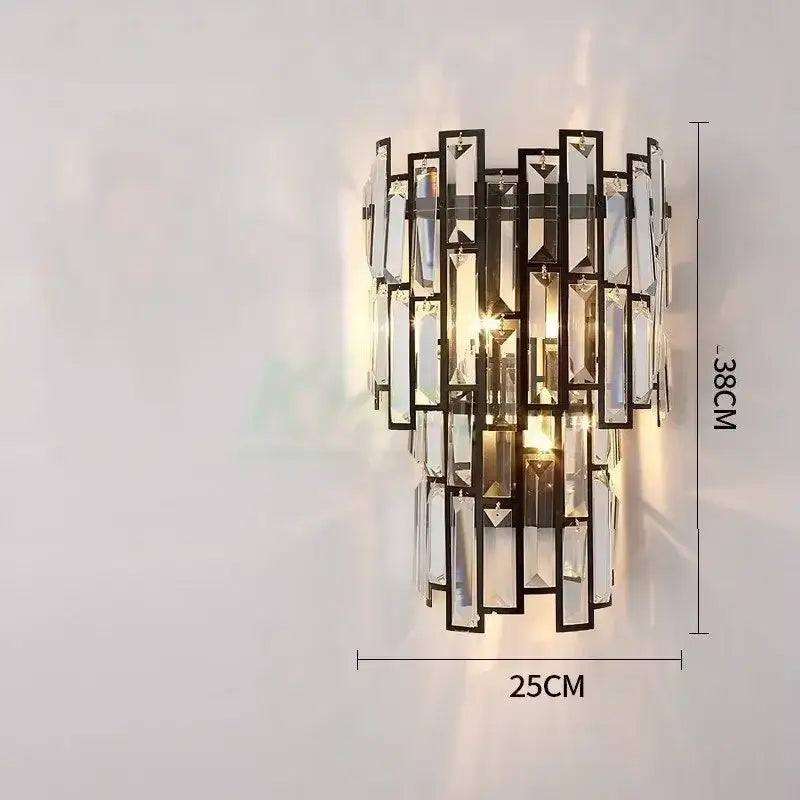 Modern black metal wall sconce with cascading clear crystal rectangles for decorbites crystal led wall lamp lighting