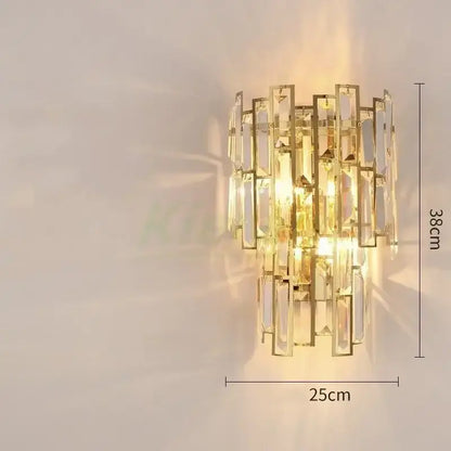 Modern gold crystal led wall lamp with cascading rectangular crystal prisms for elegant bedroom decorbites crystal led