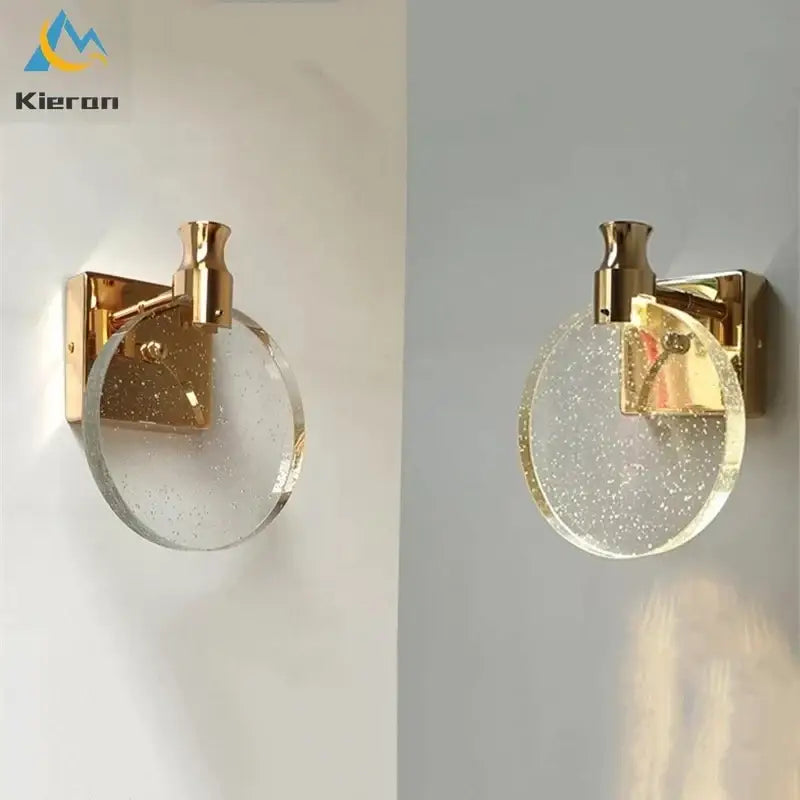 Modern gold crystal led wall lamp featuring a clear glass globe sconce with embedded speckles for elegant decorbites crystal led decor