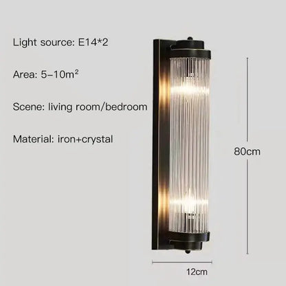 Black iron and crystal led wall lamp with vertical glass prisms for modern bedroom decorbites crystal led lighting