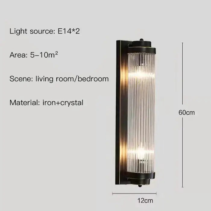 Black iron and crystal led wall lamp with vertical glass rods modern gold crystal led wall sconce for bedroom decorbites crystal led