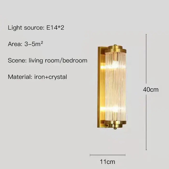 Modern gold crystal led wall lamp featuring vertical crystal rods for elegant bedroom decorbites crystal led lighting