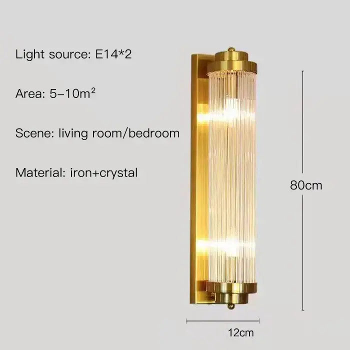 Modern gold crystal led wall lamp with vertical crystal rods and iron frame as decorbites crystal led bedroom sconce