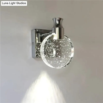 Modern gold crystal led wall lamp with chrome finish and clear speckled glass globe for simple crystal led lighting