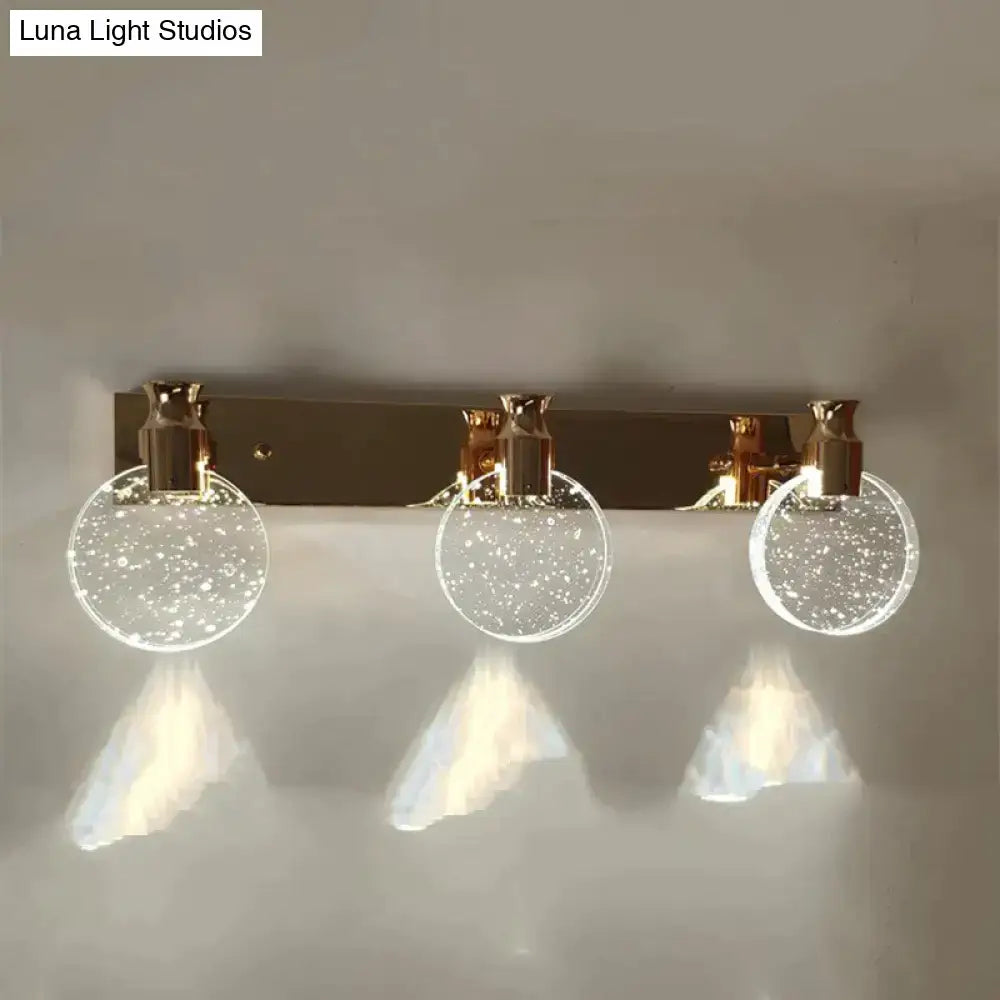 Modern gold crystal led wall lamp with three bubble-filled glass shades for simple crystal led bathroom lighting