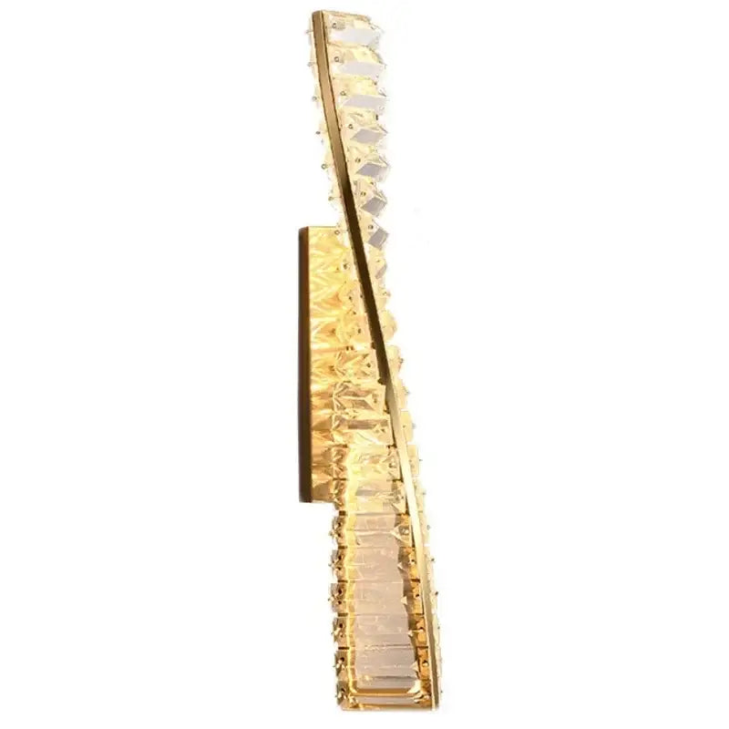 Modern gold crystal led wall lamp with sleek curved design and clear frosted crystal accents for luxury bedroom decorbites crystal led