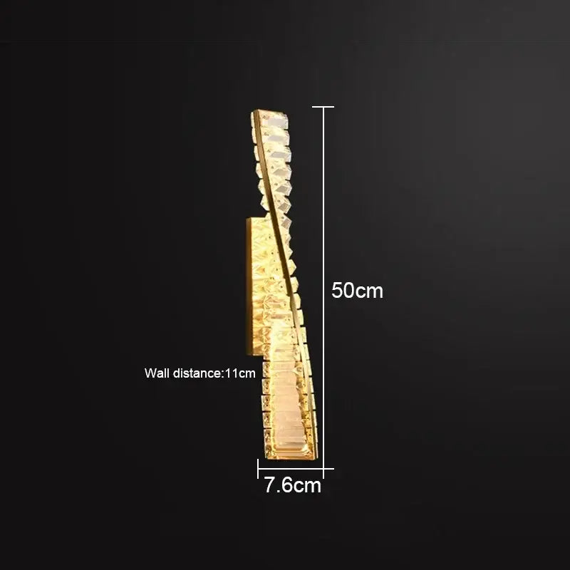 Modern gold crystal led wall lamp with sleek vertical design and embedded clear crystal elements for luxury bedroom decorbites lighting