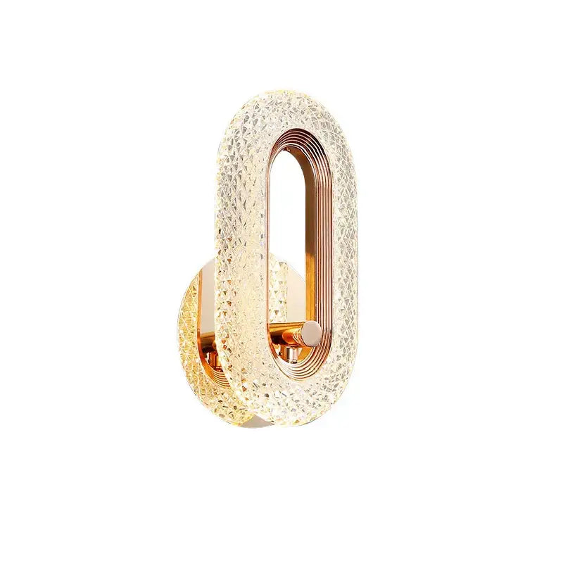 Modern gold crystal led wall lamp with textured glass body and copper accents for living room sconce lighting