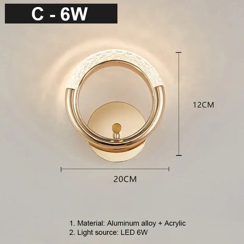 Modern gold crystal led wall lamp with textured white acrylic ring and aluminum alloy base for living room sconce