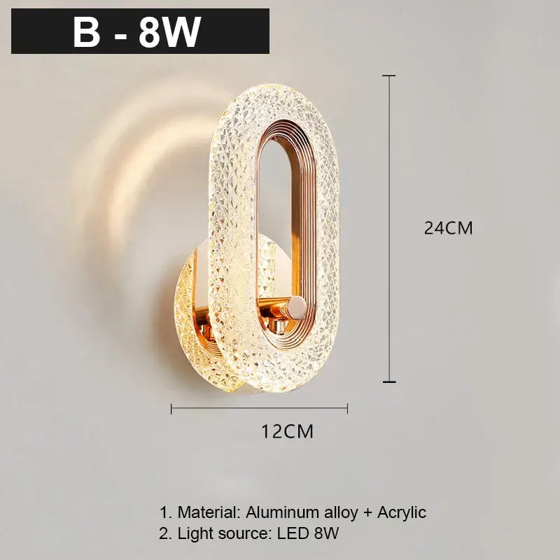 Modern gold led wall lamp with textured acrylic diffuser and aluminum alloy frame for living room sconce lighting