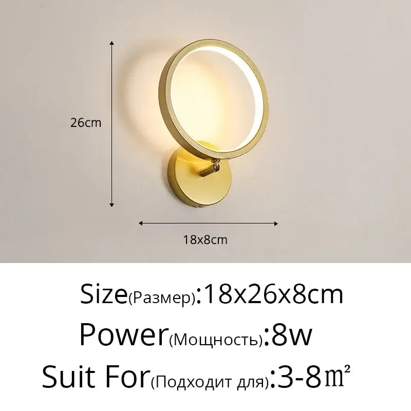 Modern gold crystal led wall lamps with circular glowing ring and adjustable arm for bedroom wall lighting