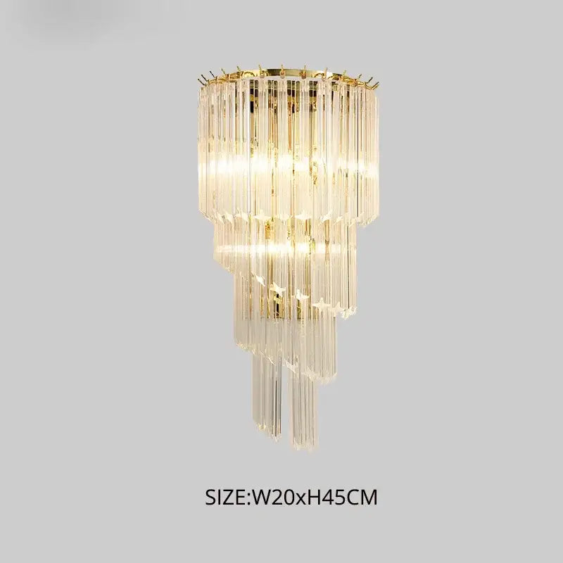 Modern gold crystal led wall lamps with cascading clear crystal rods for elegant bedroom lighting