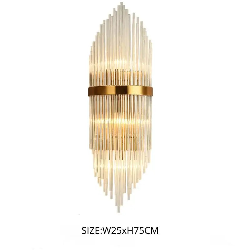Modern gold crystal led wall lamps featuring cascading translucent glass rods with polished gold-toned metal bands