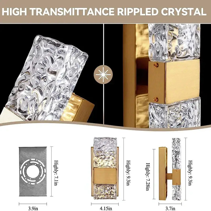 Modern gold crystal led wall light with rippled crystal accents for dimmable bedroom decor by decorbites wall light