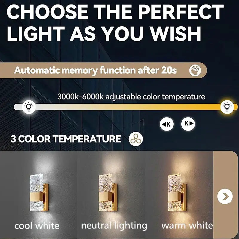Modern gold crystal led wall light with textured glass panel and metal frame for bedroom decorbites crystal led wall light