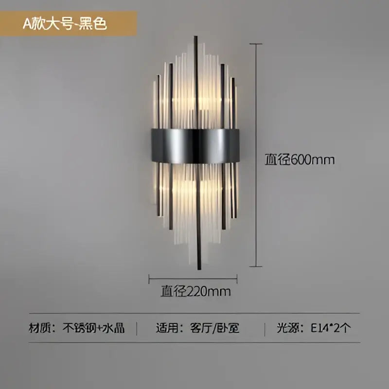 Black wall sconce with sleek stainless steel band and crystal glass rods for modern decorbites crystal led wall lighting