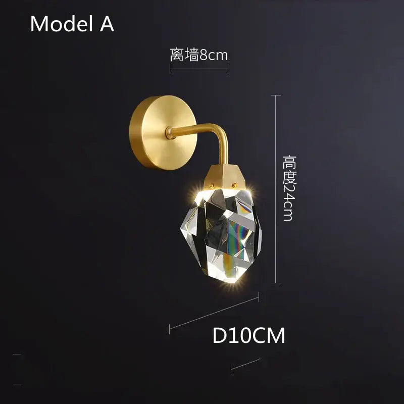 Modern gold crystal led wall sconce with faceted crystal pendant for luxury bedroom decorbites crystal led design