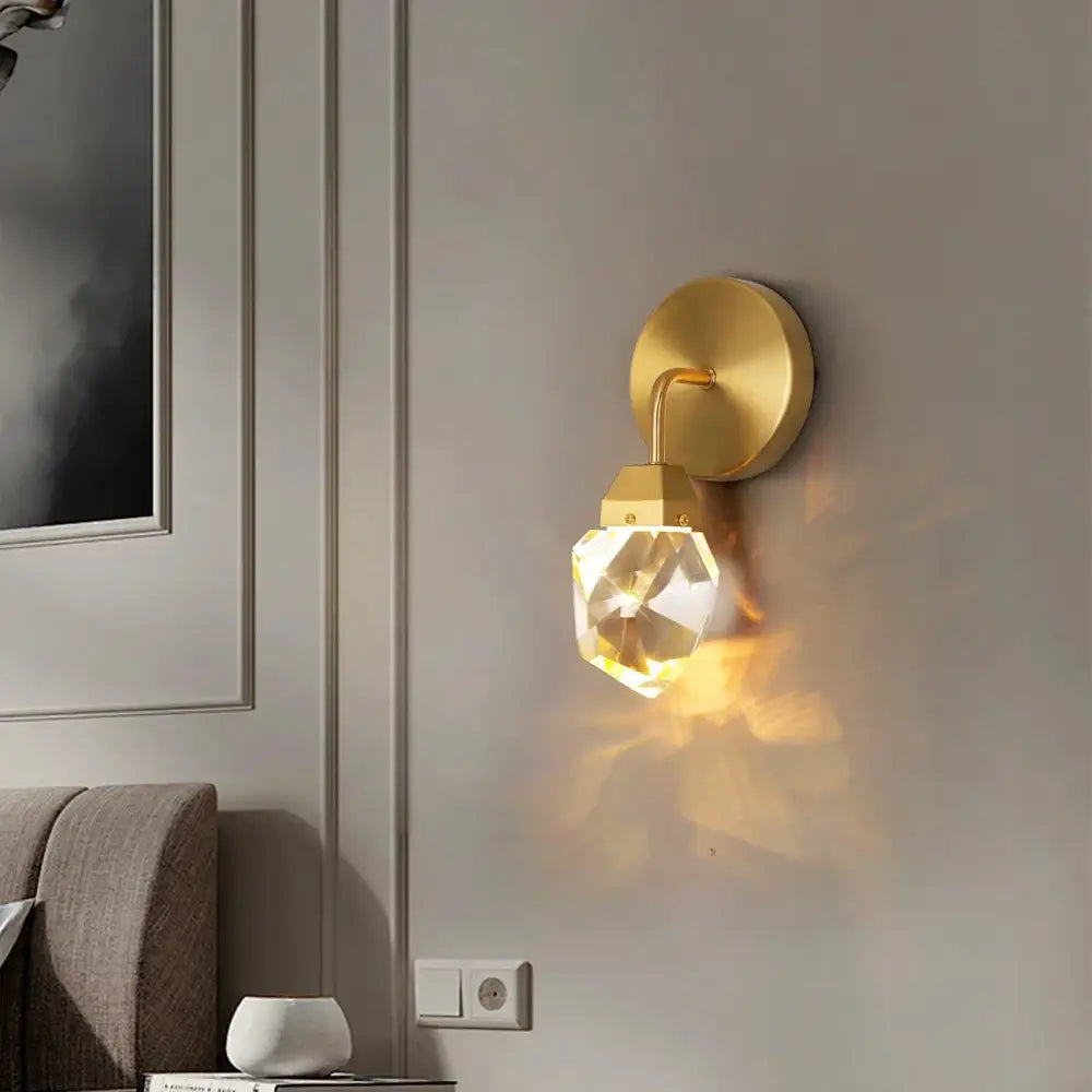 Modern gold crystal led wall sconce with faceted crystal globe luxury decor for bedroom by decorbites crystal led wall