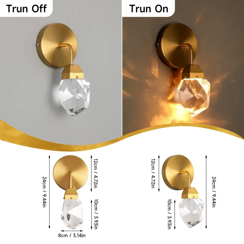 Modern gold crystal led wall sconce with faceted crystal pendant for luxury bedroom decorbites crystal led wall lighting
