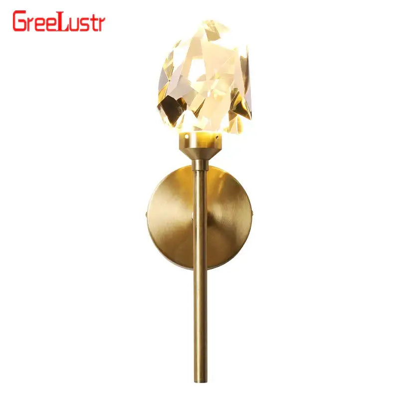 Modern gold crystal led wall sconce with faceted crystal lampshade for luxury bedroom decorbites crystal led decor