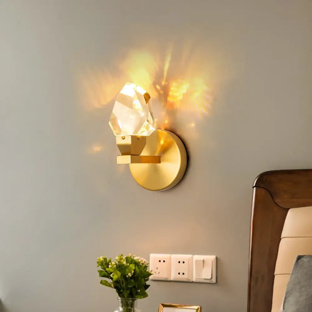 Modern gold wall sconce with faceted crystal led lampshade for bedroom luxury decorbites crystal led wall lighting
