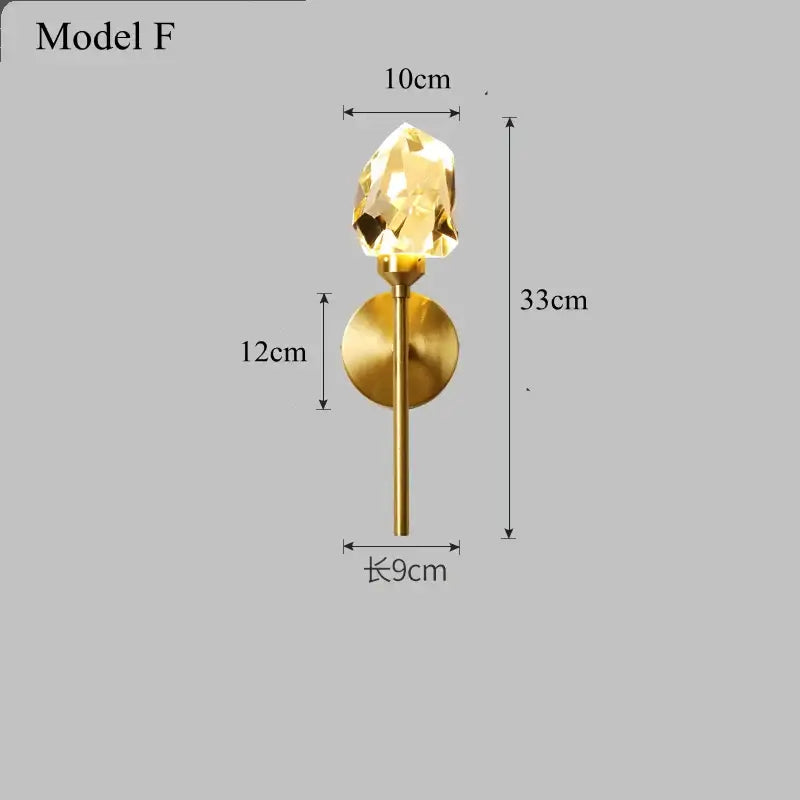 Modern gold crystal led wall sconce with faceted amber lampshade for luxury bedroom decorbites crystal led design