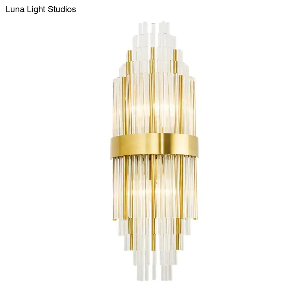 Modern gold crystal led wall sconce with cascading clear glass rods and brass band for living room 220v-240v 110v-120v compatible
