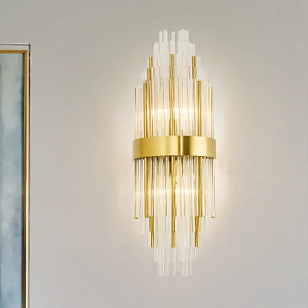 Modern gold crystal led wall sconce with clear glass rods cascading design suitable for 220v-240v 110v-120v use