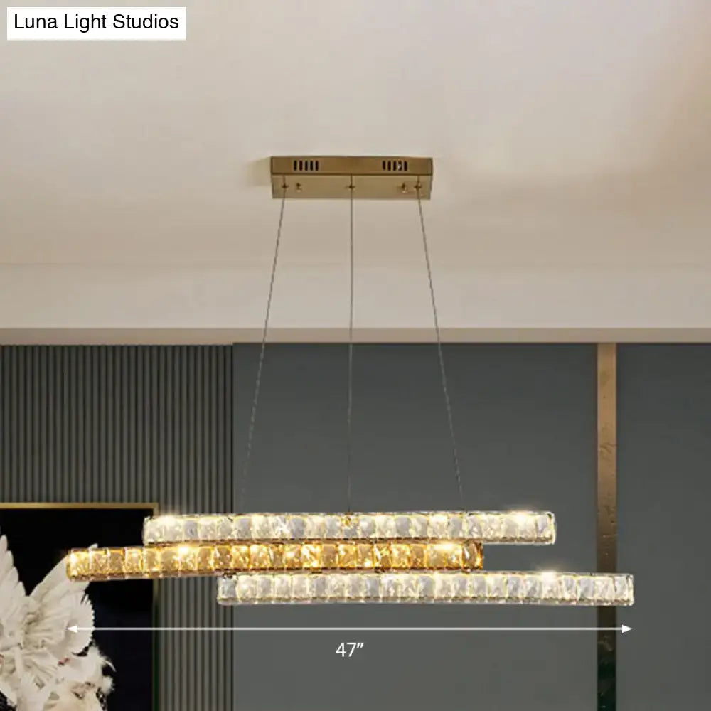 Decorbites gold linear island pendant light with crystal accents and modern tiered design for island light use