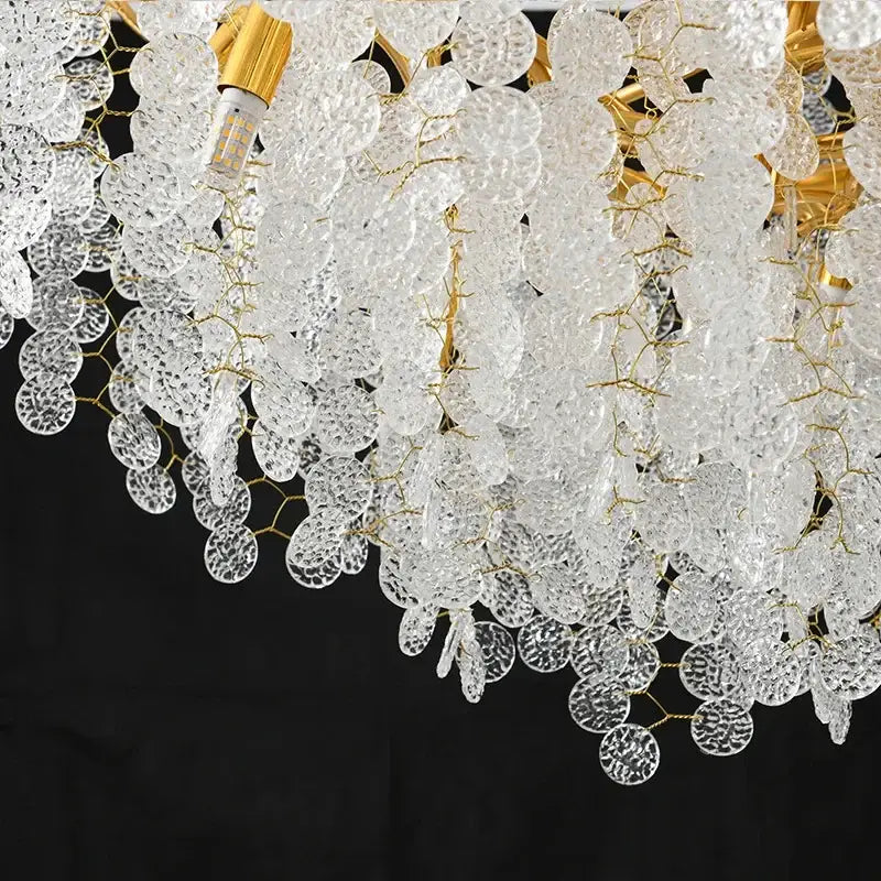 Modern gold crystal money tree chandelier with cascading clear textured glass discs for living room decorbites crystal money light