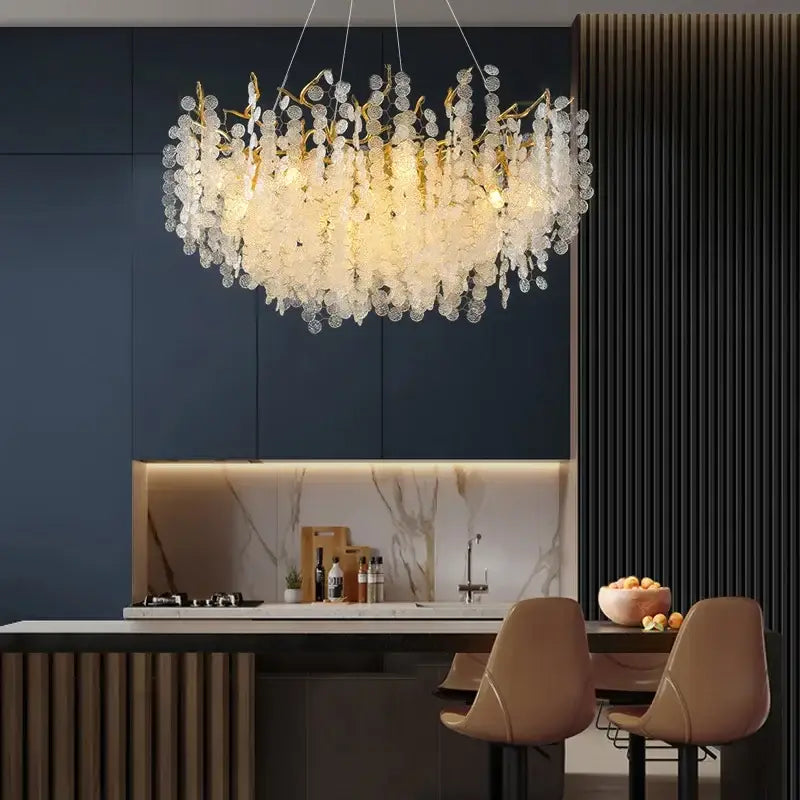Elegant modern gold crystal money tree chandelier with cascading translucent petals for living room decorbites crystal money