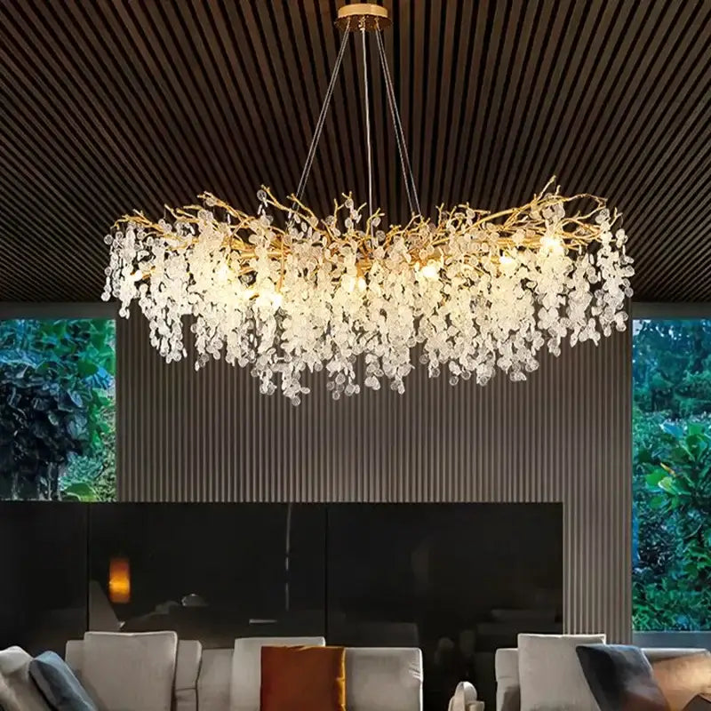 Modern gold crystal money tree chandelier with cascading clear crystal leaves for living room decorbites crystal money decor