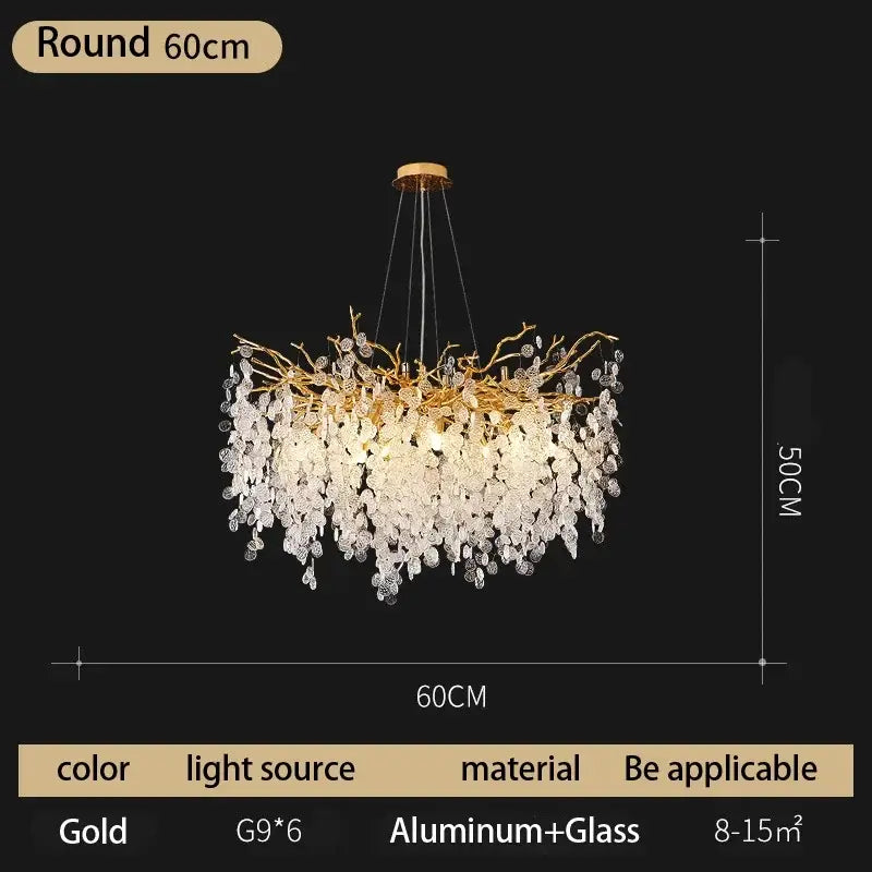 Modern gold crystal money tree chandelier with branching aluminum frame and cascading clear glass crystals for living room decorbites crystal money design