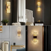 Modern gold crystal nordic led wall sconce with textured translucent crystal body and metal accents for bedroom decorbites crystal nordic
