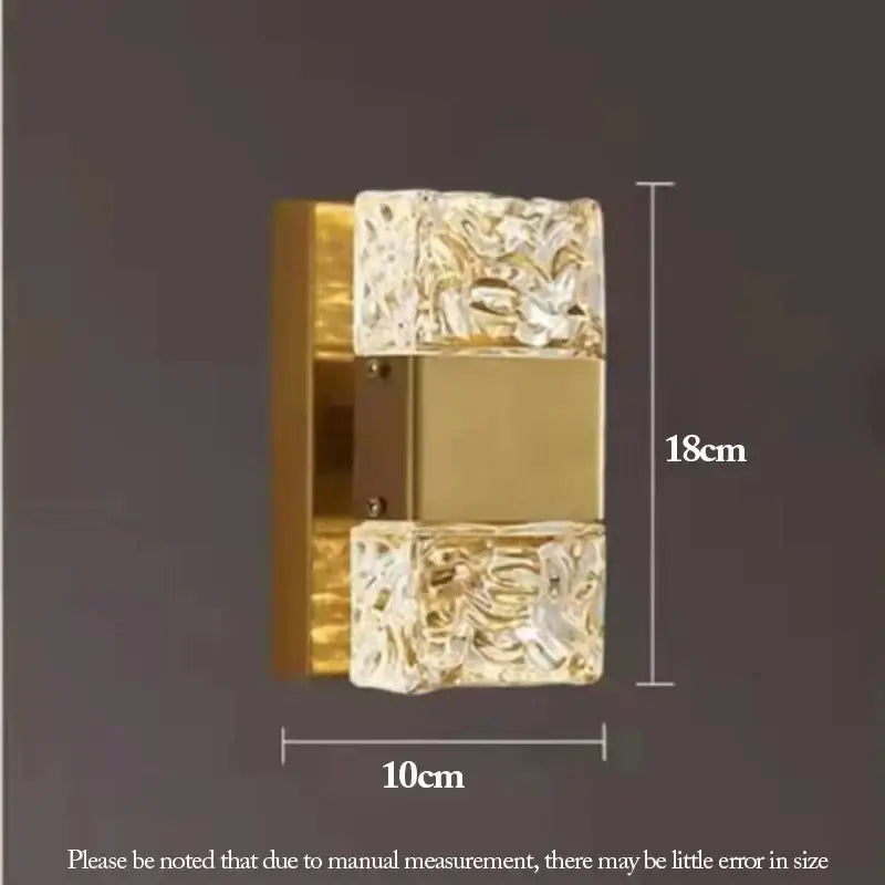 Modern gold crystal nordic led wall sconce with textured clear glass panels and central metallic rectangle for bedroom decorbites crystal nordic lighting