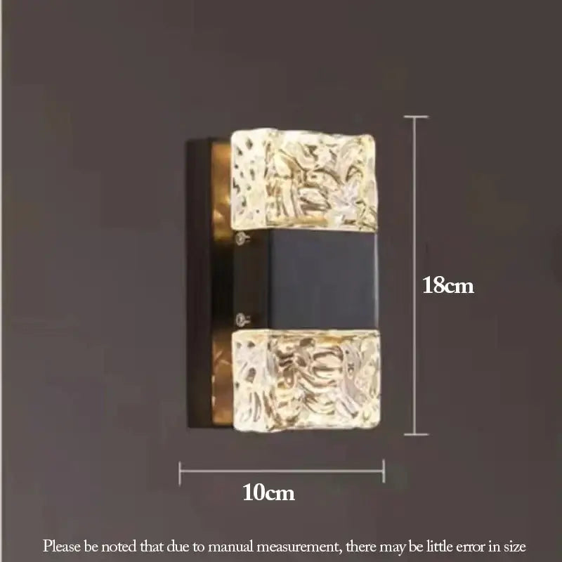 Modern gold crystal nordic led wall sconce with two textured glass panels and black central housing for bedroom decorbites crystal nordic lighting