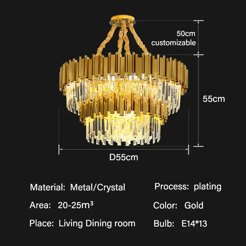 Modern gold crystal oval ceiling chandelier featuring gold-plated metal and tiered cylindrical crystal design for living room decorbites crystal oval