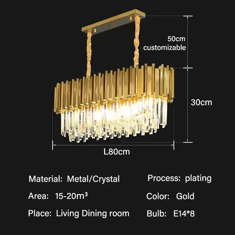 Modern gold crystal oval ceiling chandelier with gold-plated metal and clear crystals for living room decorbites crystal oval