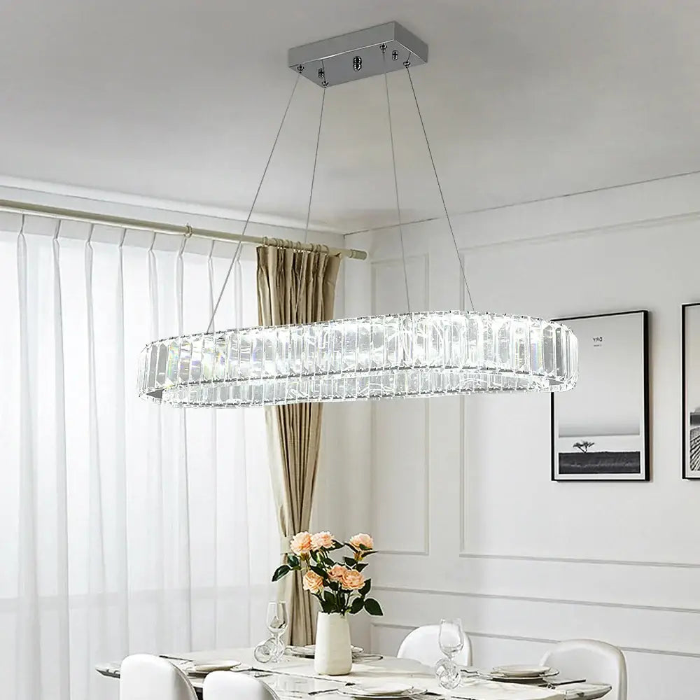 Modern gold crystal oval led chandelier with sleek chrome fixture and clear crystal accents for living room decorbites crystal oval
