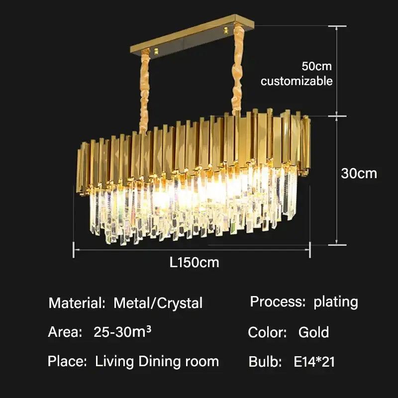 Modern gold crystal oval round chandelier with gold-plated metal and clear hanging crystals for dining room decorbites crystal oval